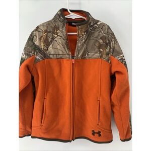 Boys Under Armour fleece zip up Camo hunting Blaze Orange Jacket Hiking Size 6